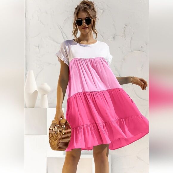 NWT Tiered Colorblock Ruffle Hem Dress - Picture 3 of 5